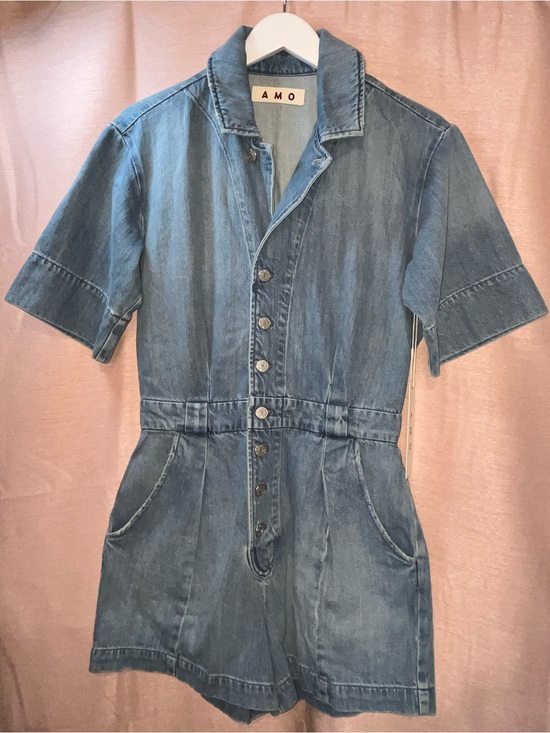 AMO Pants - AMO Rosalind Jumpsuit Denim Short-Sleeve Shorts Romper